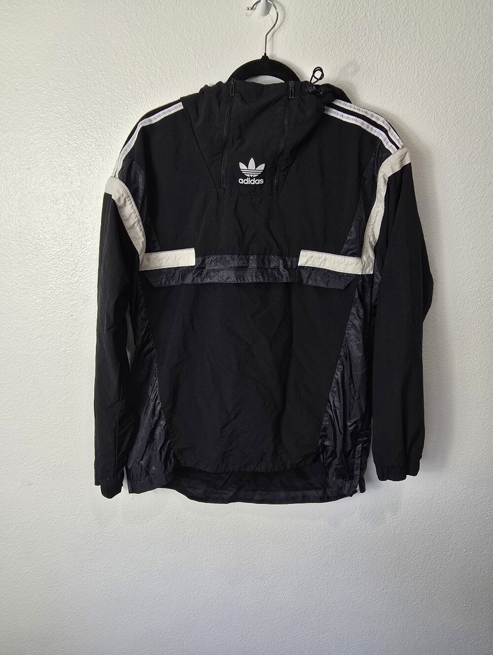 Adidas Black Windbreaker Pullover with White Accents